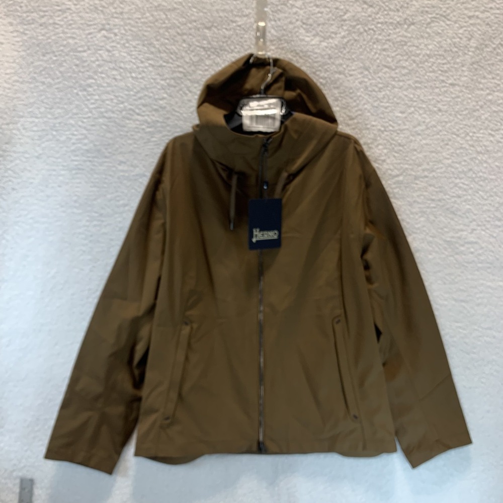 Herno Men's Jacket Loro Piana Storm System Rain Coat‎ Brown Hood 50 IT L US Wool